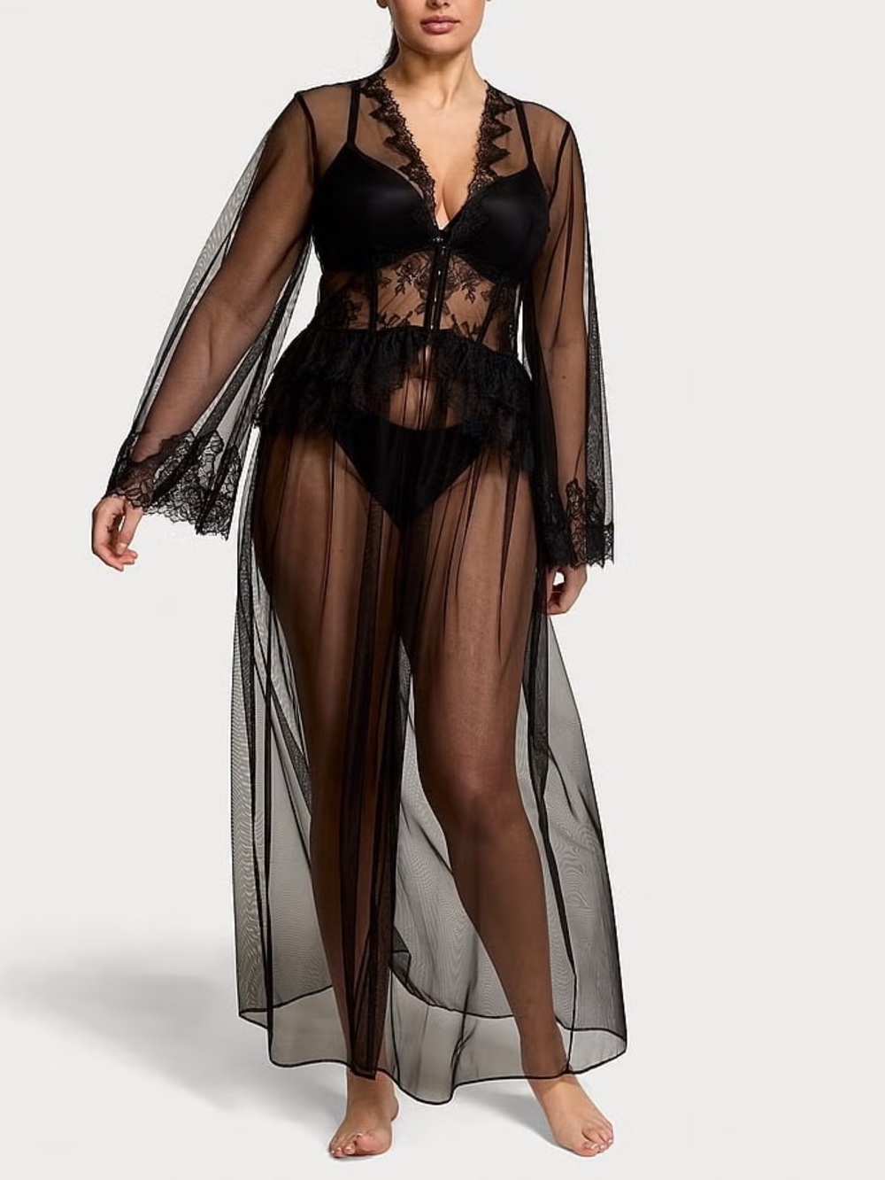Victoria's Secret  Rose Lace & Tulle Corset Long Robe sleepwear/ lingerie Size M